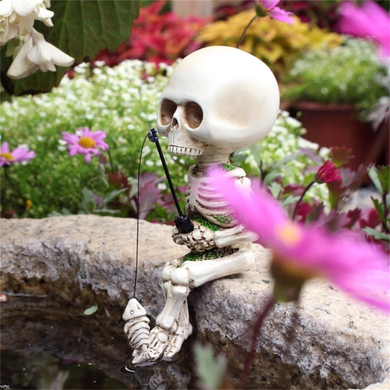 Фигурка на скелета за риболов на Хелоуин, Статуетка от смола, Украшение, Творчески Череп, Занаяти, изработени от смола за риболов в градината, на двора, за парти.