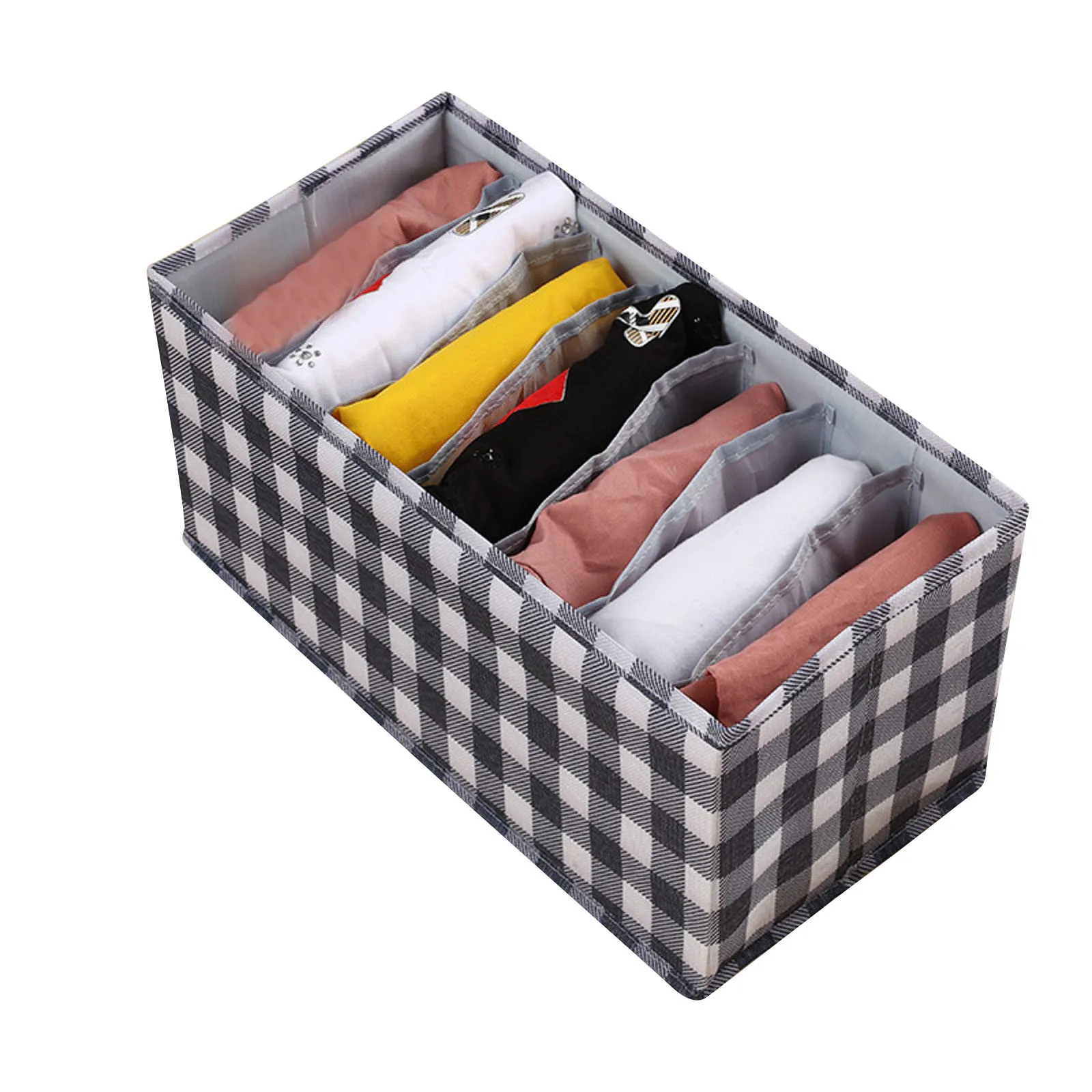 Ретро кутия за съхранение на бельо с принтом в клетката, разделени кутия за съхранение на бельо, 7 мрежи, отделение за фина тъкан, стяга за складного кутия, органайзер