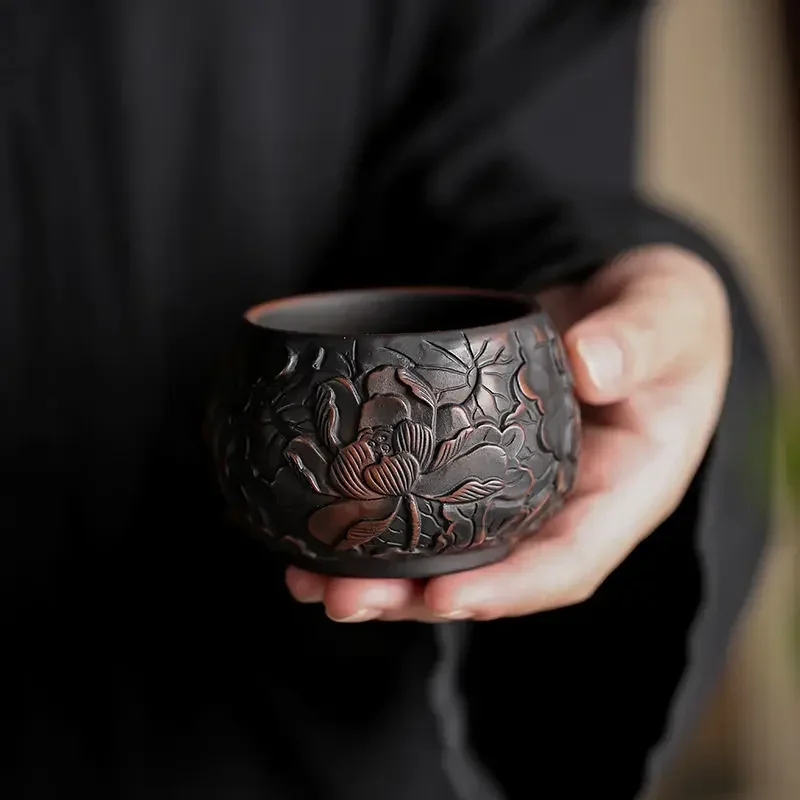 Лилава глина чаена чаша Щампована Чаена чаша Ръчно изработени Китайски чай Кунг-фу Лилави керамични чаена чаша Керамична