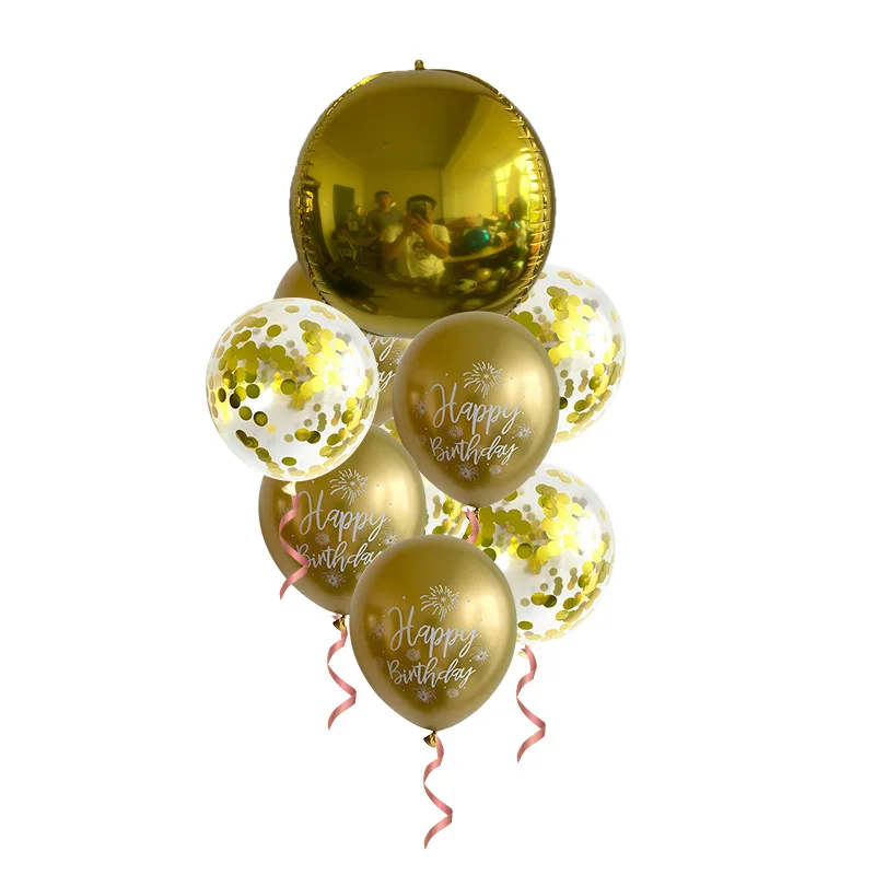 1 комплект бижута от розово злато 4D честит рожден Ден, балони, конфети, Фолио, метални глобуси, аксесоари за украса на парти по случай рожден ден, гелиевые бутилки