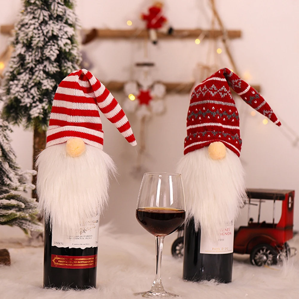 1 ~ 8ШТ Нова Година 2024 Коледна Украса Дядо Коледа Бутилка Вино Прахозащитен Седалките Подаръци За Шампанско Чанти Коледен Начало Празничната трапеза