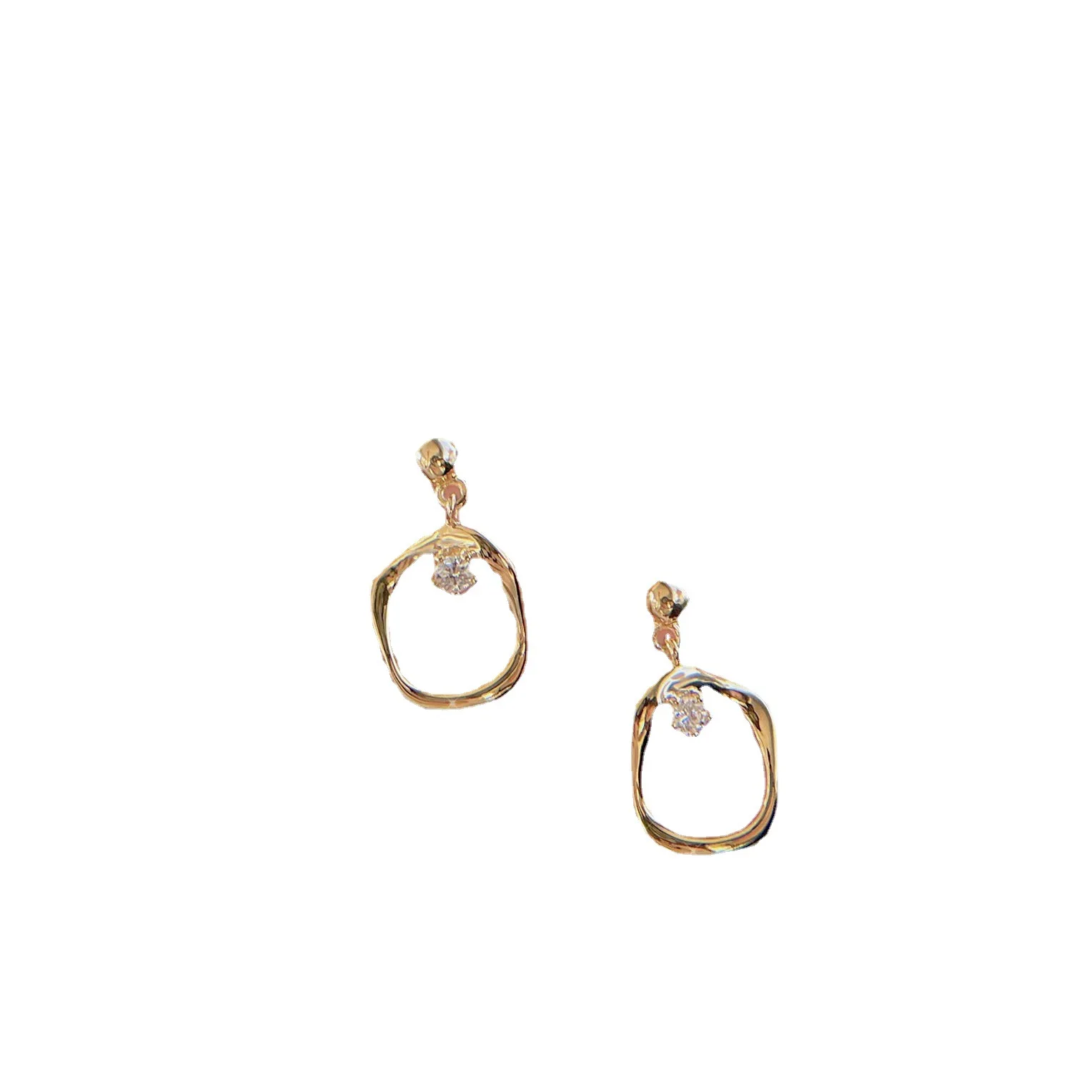 Модно бъде позлатен пръстен с неправилна форма с цирконии S925, Сребърни обици за жена, подарък за годишнина