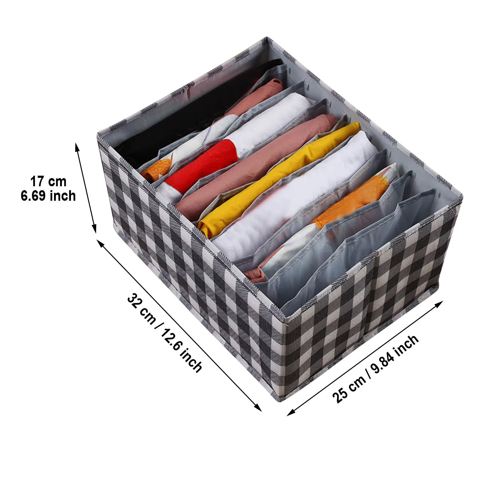 Ретро кутия за съхранение на бельо с принтом в клетката, разделени кутия за съхранение на бельо, 7 мрежи, отделение за фина тъкан, стяга за складного кутия, органайзер