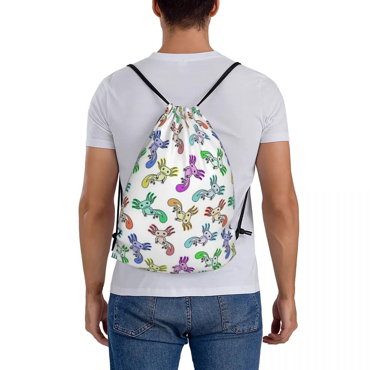 Раници с морски животни аксолотль, модерни преносими чанти от съвсем малък, спортна чанта с завязками, чанти и калъфи за книги за пътуващи ученици