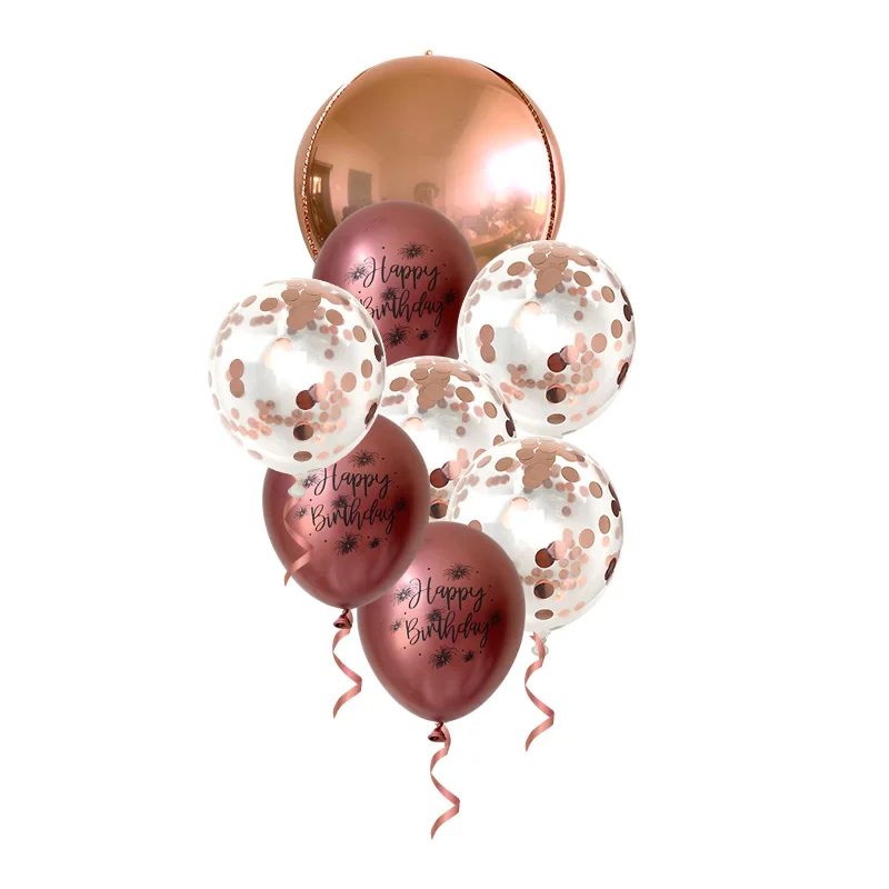 1 комплект бижута от розово злато 4D честит рожден Ден, балони, конфети, Фолио, метални глобуси, аксесоари за украса на парти по случай рожден ден, гелиевые бутилки