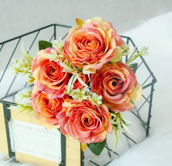 1 букет от 5 изкуствени цветя за декорация на коприната роза, божур булчински букет от висококачествени изкуствени цветя Коледен семеен сватбен декор