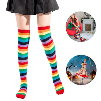 1 чифт ярки чорапи до коленете, шарени чорапогащи до бедрото Чорапи в розово ивица, Чорапи за Коледното костюмированной купоните за cosplay.