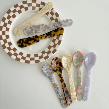 11 cm Цветна Акрилна лъжица за лед, сметана, кафе, Лъжичка за хайвер, една Чаена Лъжица, Лъжичка за разбъркване, Десерт Лъжица, Кухненски инструмент, прибори, изделия