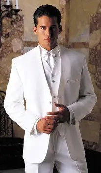 2018 костюм homme с висока яка, бели смокинги terno за мъже, сватбени костюми за мъже, костюм за младоженеца, сватбени костюми за младоженците, костюми за младоженците
