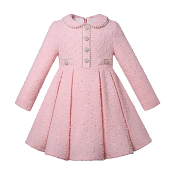 2023 Розови рокли с дълги ръкави Pettigirl на Коледа, Зимни дрехи за момичета на възраст от 2 до 12 години