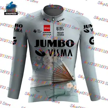 2024 Jumbo Visma Сгъваем Фен Колоездене Мъжки Зимни Велосипедна Фланелка С Дълъг Ръкав Ветрозащитная Rode Bike Мтб Maillot Ropa Ciclismo