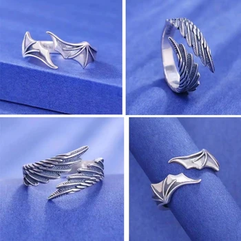 2x Класически пръстен-крило унисекс с винтажным с регулируем пръстен от пера, набор от двойка пръстени за момчета и момичета