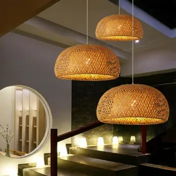 30 см. бамбук лампа, еко лампа за тавани, полилеи, Естествено декоративно подвесное осветление, Разменени лампа за полилеи