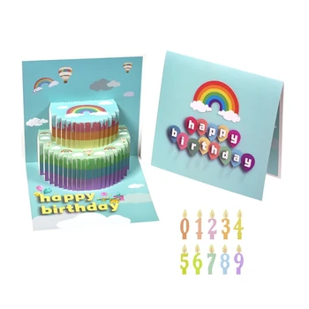 3D Всплывающая поздравителна картичка за момичета, дете, жена, съпруг, картички честит рожден Ден, празнични торти, пощенски картички с номер на плика M76D