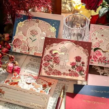 3D Серия Креативни романтични хартиени картички Стерео топъл печат Сватба, Рожден Ден Универсален Комплект Коледни картички за запечатване на двойки