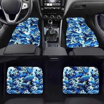 4 бр. Ръкавни килими за салон JDM Sakura Wave Blue, универсални автомобилни постелки отпред и отзад, нескользящие подложки за автомобили