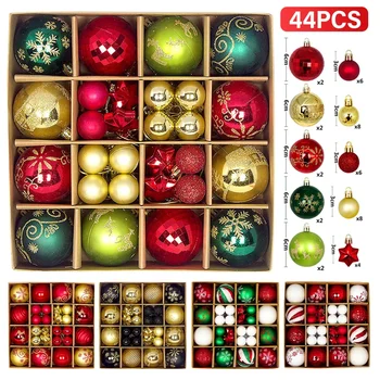 44шт дърво коледна топки Разноцветни коледни украси и Подаръци топката САМ Висящи занаяти Набор от бижута за домашни партита