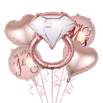 5 бр. пръстен с розов диамант, набор от балони от алуминиево фолио, балони за Свети Валентин за булчински душ, за украса на булката