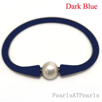 7,5 см 10-11 мм One AA Натурален Кръгли перли са Тъмно син Еластичен Гумен Силикон гривна за мъже