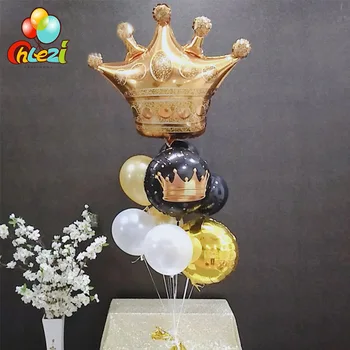 9 бр. Детски душ бутилки от фолио със златна корона на голям размер на 18-инчов балон за украса на първия рожден ден на принц принцеса на девичнике