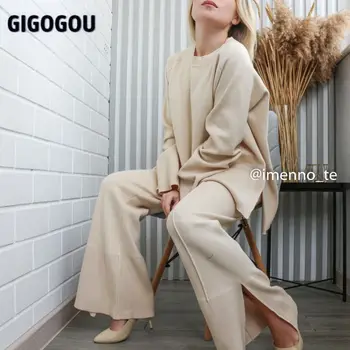 GIGOGOU/ Модни дизайнерски дамски пуловери оверсайз, спортни костюми с завязками, дамски спортни панталони-клеш, костюм от 2 теми, комплекти, дрехи от две части