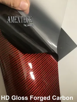HD Гланцирана керамика червена карбоновая vinyl обвивка за кола С излизането на въздуха от РЕТ подложка, подобно на висококачествено лепило 3M с ниска адхезия; 1,52x18 м