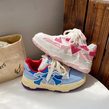 INS Ежедневни обувки на платформа за жени Маратонки Модна тенденция Пролет Есен Дамски вулканизированная обувки дантела Дамски маратонки на равна подметка