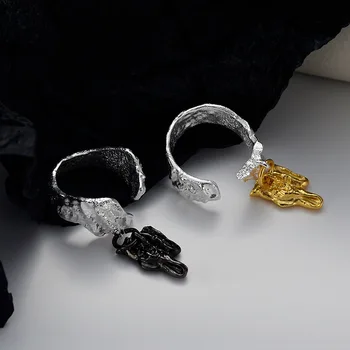 MLKENLY Уникален дизайн S925 сребро специална форма с текстура пръстен жена на открито, подходящо по цвят, за да отворите пръстена на указательном пръст