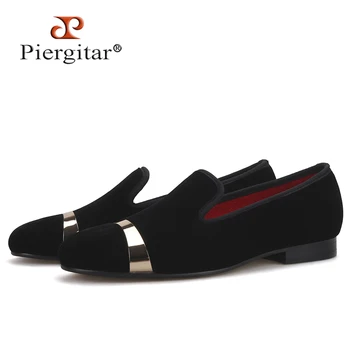 Piergitar, нов стил, мъжки кадифени обувки са ръчна изработка от медна катарама, модни лоферы за банкети и бала, мъжки чехли за пушачи