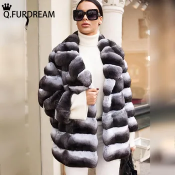 Q. FURDREAM Модни Дамски палта От естествена кожа Рекса, яке Ръчно изработени От естествен Кожа, палта от Чинчила, Зимата на Топло Дамско Палто 2020