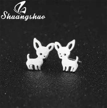 Shuangshuo Нови бижута от сребро 925 проба, супер Сладки кученца, кучешки уши, сладки обеци чихуахуа за жените, най-добрите подаръци за деца