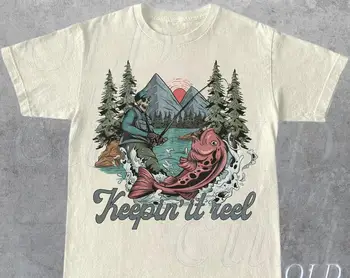 Skeleton Fishing Реколта Тениска на 90-те години в стил Ретро С Изображение на Череп За Риболов, Тениска Oversize Nature Y2k, Подарък за Любителите на Риболова, Подарък За Hi