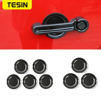 TESIN ABS 2/4 Врати, изработени От Въглеродни Влакна Външна Врата копчето на Купата на Автомобила Декоративна Капачка Етикети за Jeep Wrangler JK 2008 Up Оформление на Автомобила