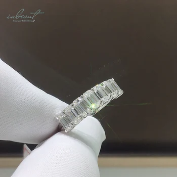 inbeaut От чисто бяло злато 18 карата, само 2,1 карата, Emerald кройката е Чудесна Брилянт, пръстен с муассанитом D-цвят 5 * 3 мм, фини бижута