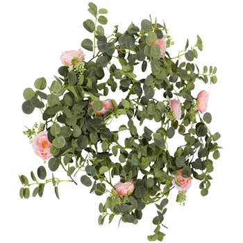 Венец от изкуствени цветя, подвесная венец от розова изкуствена лозя, венец от розови лозя за сватба