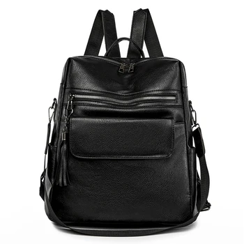 Дамска елегантна чанта през рамо, ретро-раница с голям капацитет, с множество джобове, от изкуствена кожа, мека женска работна градинска чанта