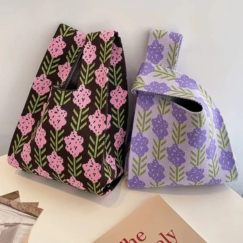 Дамска чанта ръчна изработка, мини чанта на китката, дамски ежедневни цветна чанта в широка ивица, студентски чанта за пазаруване за еднократна употреба.