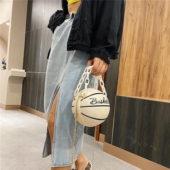 Дамска чанта с кръгла рамо, дамски чанти от веригата под формата на баскетбол, малки чанти-лотария
