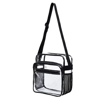 Дамски Мъжки чанти през рамо с регулируема каишка с голям капацитет, външен преден джоб, водоустойчив преносим прозрачна чанта, изработена от PVC, ежедневна мода