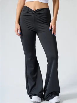 Дамски панталони-клеш, обикновена прилепнали панталони с възел и висока талия, пролет-лято модерни всекидневни спортни панталони