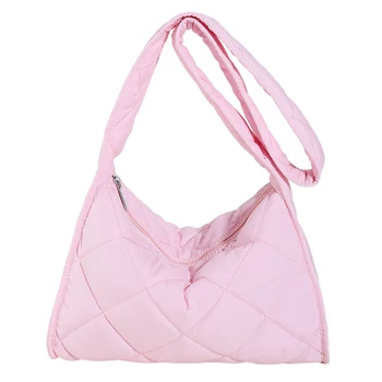 Дамски проста мека чанта Универсална стеганая чанта с голям капацитет на Мека Лека однотонная женствена чанта за пазаруване на открито
