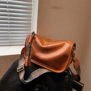 Дамски стилна кожена чанта през рамо, однотонная ежедневна чанта на регулирания рамо, дамски чанти-тоут