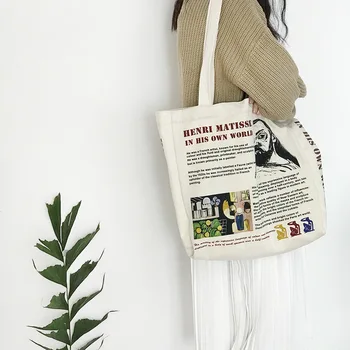 Дамски холщовая чанта през рамо с колористической печат Анри Матис, чанти за пазаруване, студентски чанта за книги, торбички от памучна тъкан, чанта-тоут за момичета