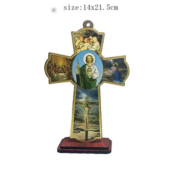 Декор на масата с кръст, Светото Семейство Дева Мария, Исус Дървени украса за витрини Католическата Разпятие Монтиране на Олтара на Църковния подарък
