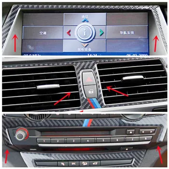 Декоративни панел централна панел за управление на автомобил от въглеродни влакна, декоративни апликации за украса, етикети-прозорец винетка за BMW X5 X6 E70 E71, аксесоари за интериор на автомобила