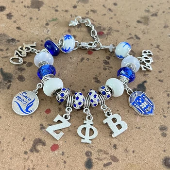 Дзета Фи Бета Гръцката азбука на Женската асоциация сестри Медальон синя гривна-верижка във формата на змия с голяма дупка от мъниста