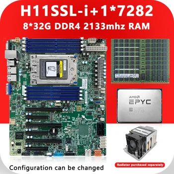Дънни платки H11SSL-i + 1 * Процесор EPYC 7282 16C/32T 120 W + 8 * 32 GB = 256 GB ОПЕРАТИВНА памет DDR4 2133 Mhz RECC-памет 7282 Процесор ЗА H11SSL-I