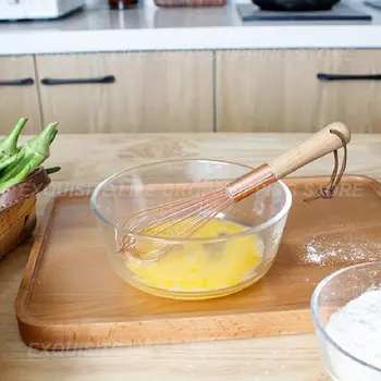 Дървена дръжка Миксер за разбиване на яйца от неръждаема стомана, Nordic Ins Розово злато с кухненски домакински миксер за печене