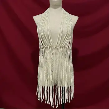 Женствена рокля на спагети презрамки 2023 година с многопластова перлената на веригата за тяло