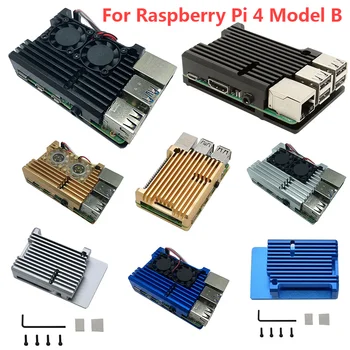 За Raspberry Pi 4B Алуминиев Радиатор с Двойно охлаждащ вентилатор Метален корпус с радиатор за Raspberry Pi 4 Модел B